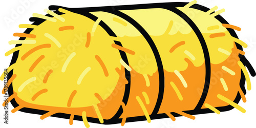 A Yellow Hay Bale Tied With Black Straps On A White Background