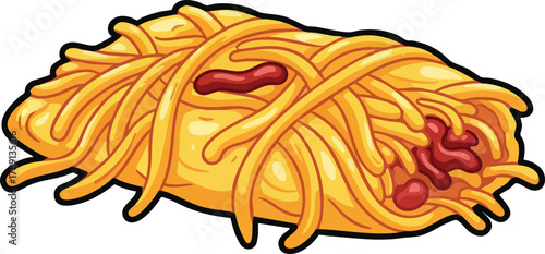 Pixel Art Spaghetti Burrito With Red Sauce Isolated On White Background