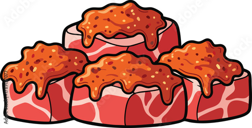 Pixel Art Sushi Rolls With Orange Sauce And Sesame Seeds On Top