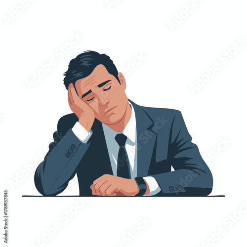 Sad and tired businessman sleeping in formal suit laying his head on desk