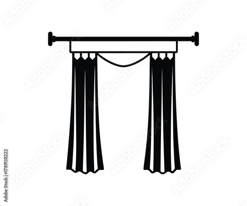 Black Silhouette Icon of Formal Draped Curtains with a Straight Valance drapes window dressing