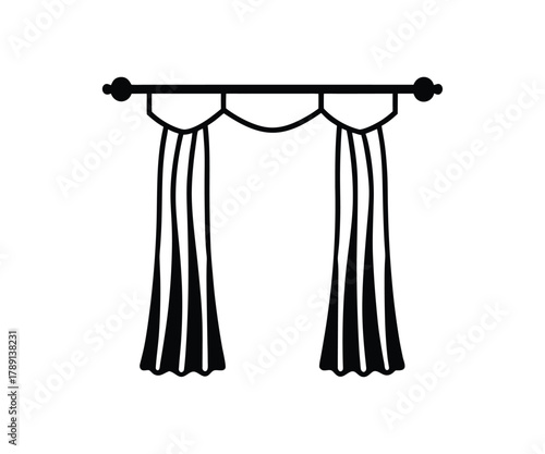 Black Silhouette Icon of Draped Curtains with Scalloped Hem on a Rod drapes window dressing