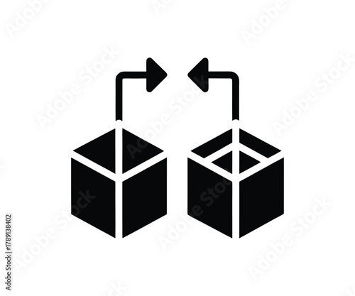 Black silhouette icons of two boxes with opposing arrows on a white background vector illustration