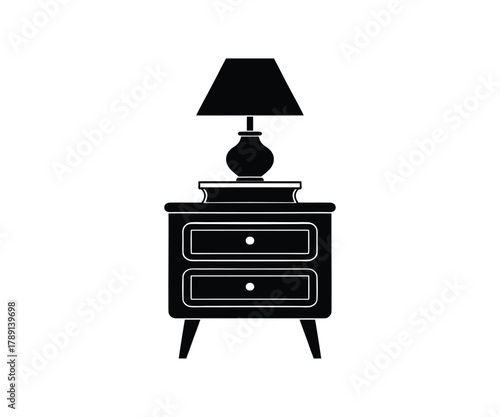 Black Silhouette of a Nightstand with a Table Lamp on Top bedside table furniture