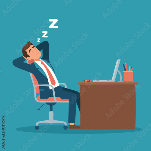Relaxing businessman at work with his hands behind his head during day time