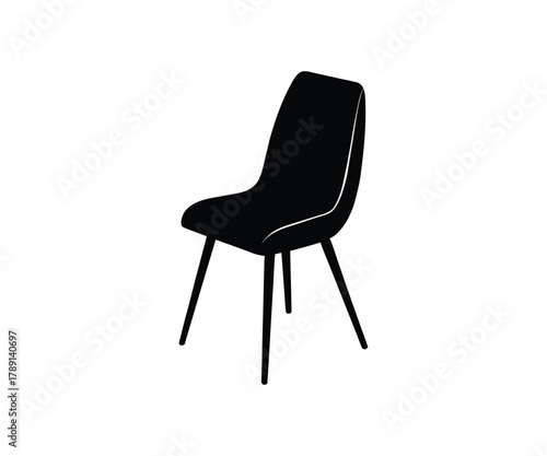 Black Silhouette of a Sleek Dining Chair with Tapered Legs and Piped Edges furniture