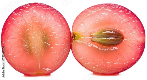 Macro Close-up of a Split Red Grape, Fruit, Halved, Slice
