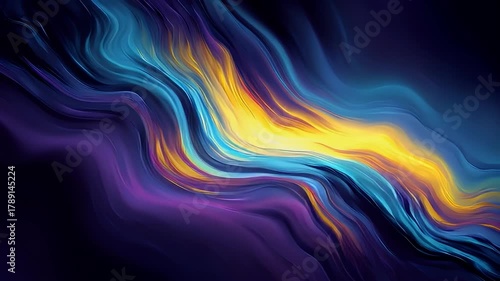 A vibrant abstract swirl of blue and yellow hues on a dark background.