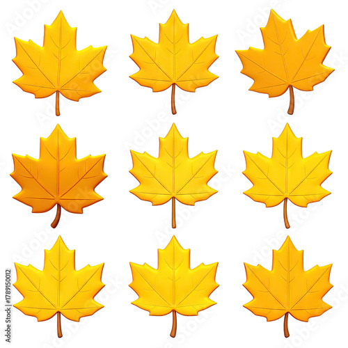 Nine golden maple leaves arranged in a grid pattern