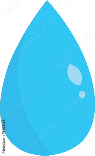 A simple blue water drop illustration, a clean and pure liquid symbol. Vector graphic icon representing rain, moisture, or a teardrop isolated on a white background