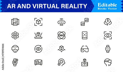 Advanced AR VR Line Icon Collection Featuring Modern Minimalist Style and Professional Unique Designs for Augmented Reality and Virtual Worlds
