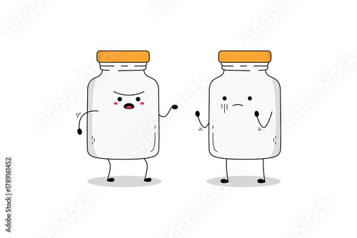Cute glass jar cartoon character arguing doodle