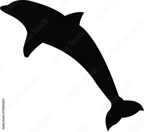 Elegant silhouette of a leaping dolphin. A simple black vector graphic icon of a marine mammal in motion, isolated on a white background for design