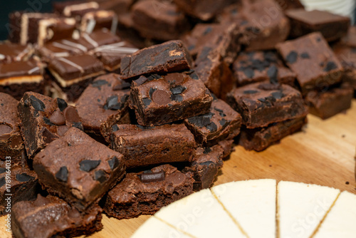 Tray of disserts such as doble chocolate brownies