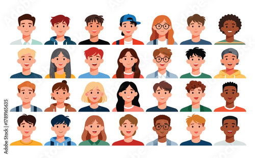 Diverse Animated Young People Avatars and Profile Pictures Set