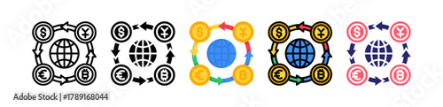 Exchange Rate Multiple Style Icon Set Collection. 