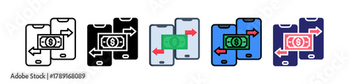 Money Transfer Multiple Style Icon Set Collection. 