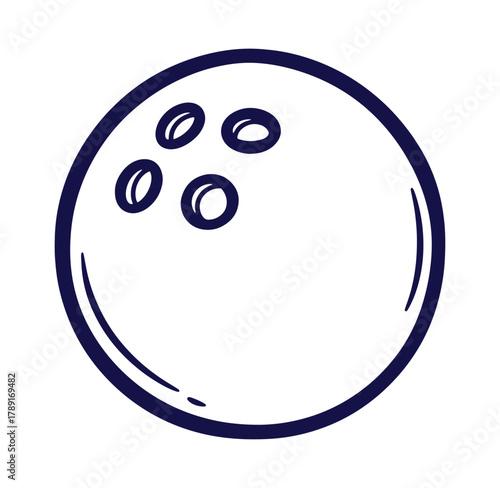 Simple cartoon illustration of a bowling ball in a hand drawn linear design