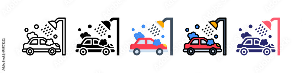 Fototapeta premium Car Wash Multiple Style Icon Set Collection. 