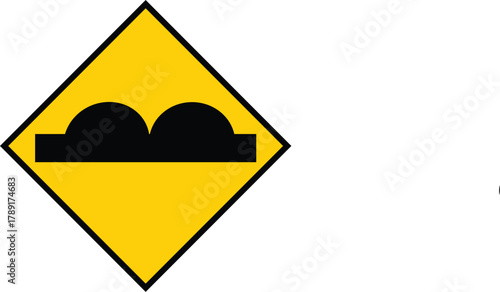 Yellow diamond road sign indicating the presence of upcoming speed humps or road bumps to alert drivers and ensure safer travel conditions