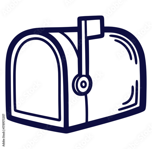 Simple vector illustration of a classic mailbox with raised flag on white background