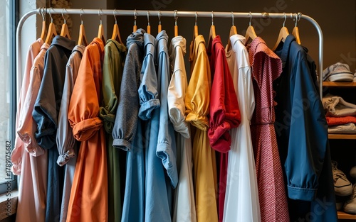 Wallpaper Mural A lot of vintage and fashionable clothes in a second-hand store for recycling or resale to preserve the environment. High quality. High quality Torontodigital.ca