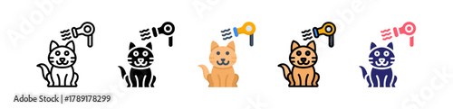 Pet Dryer Multiple Style Icon Set Collection. 