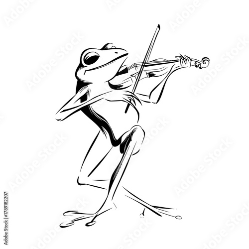 Frog playing violin illustration vector art music animal amphibian stringed instrument orchestra concert design