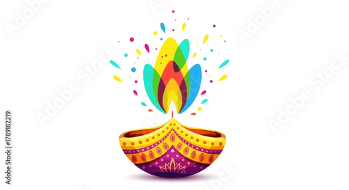 Vibrant Modern Diya Lamp Illustration - Colorful Diwali Festival Art