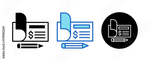 Checkbook Multiple Style Icon Set Collection Mixed, Blue & Line. 