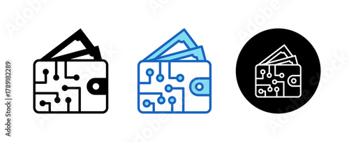 Digital Wallet Multiple Style Icon Set Collection Mixed, Blue & Line. 