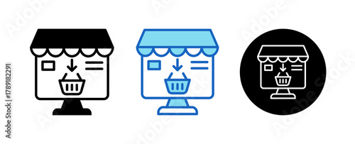 Online Shopping Multiple Style Icon Set Collection Mixed, Blue & Line. 