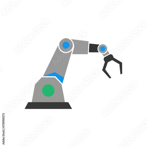 Industrial robotic arm for manufacturing and automation processes in factory.