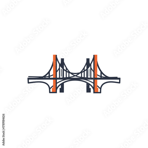 Stylized Suspension Bridge Icon with Orange Accents.