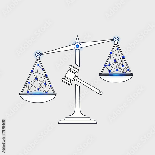 Digital Justice Scales with Gavel Illustrating Legal Technology and Balance.