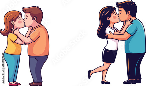 Romantic couple kissing illustration, cute love relationship vector art, affectionate man and woman expressing romance and emotional connection
