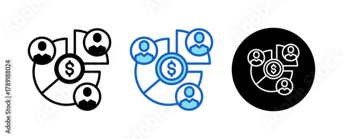 Profit Sharing Multiple Style Icon Set Collection Mixed, Blue & Line. 