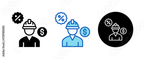 Employee Discount Multiple Style Icon Set Collection Mixed, Blue & Line. 