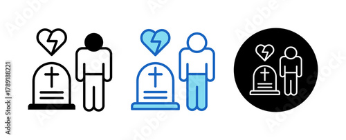 Bereavement Multiple Style Icon Set Collection Mixed, Blue & Line. 