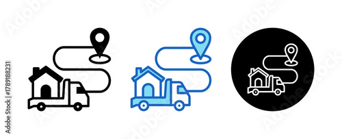 Relocation Multiple Style Icon Set Collection Mixed, Blue & Line. 