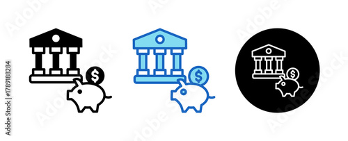 Saving Account Multiple Style Icon Set Collection Mixed, Blue & Line. 