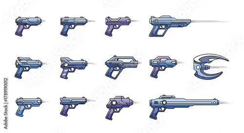 Collection of Futuristic Blasters and Laser Guns Vector Illustration Set for Science Fiction Designs