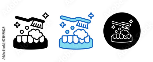 Brush Teeth Multiple Style Icon Set Collection Mixed, Blue & Line. 