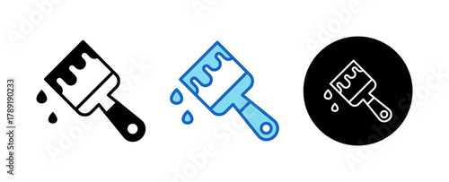 Brush Multiple Style Icon Set Collection Mixed, Blue & Line. 