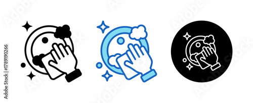 Clean Dishes Multiple Style Icon Set Collection Mixed, Blue & Line. 