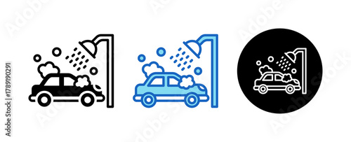 Car Wash Multiple Style Icon Set Collection Mixed, Blue & Line. 
