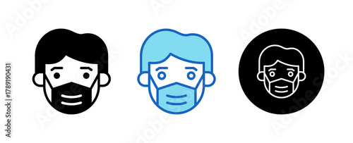 Mask Multiple Style Icon Set Collection Mixed, Blue & Line. 