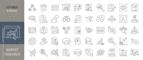 Market research icon set. Editable line icons. Vector illustration.