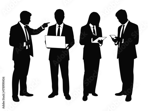 Four business professionals in silhouette suits ties