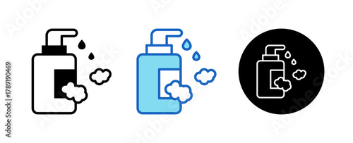 Facial Foam Multiple Style Icon Set Collection Mixed, Blue & Line. 